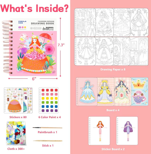 MIROLA KIDS 3 in 1 Fashion Design Drawing Book for Girls/MIROLA KIDS
