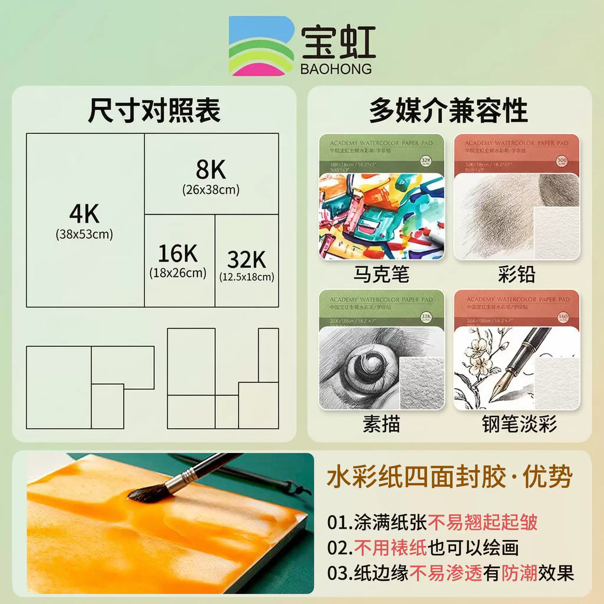 BAOHONG Academy Watercolor Paper Pad – 100% Cotton