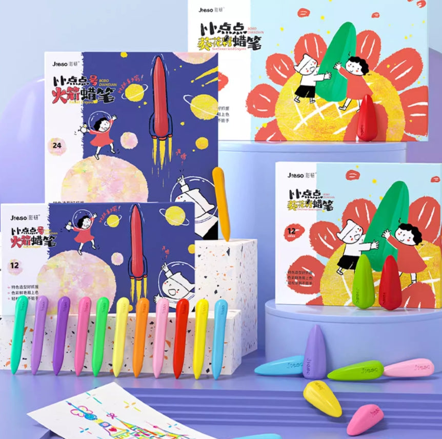 JIESO Kids Safe Little Rocket Crayon 24pcs Set